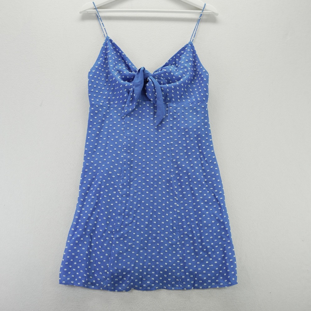 Alice + Olivia Roe Tie-Front Blue Silk Blend Clip Dot Mini Dress Size 4